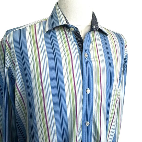 TAILORBYRD Men XL Button up Shirt Long Sleeve Colorful Stripe Contrast Flip Cuff - Picture 1 of 10